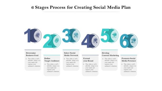 6 Stages Process For Creating Social Media Plan Ppt PowerPoint Presentation Infographics Inspiration PDF