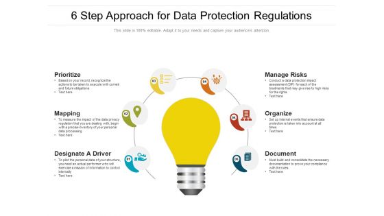 6 Step Approach For Data Protection Regulations Ppt PowerPoint Presentation Pictures Information PDF