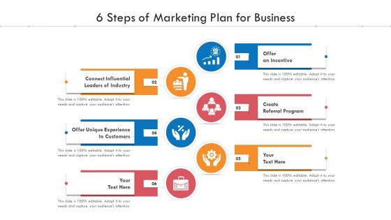 6 Steps Of Marketing Plan For Business Ppt PowerPoint Presentation File Diagrams PDF