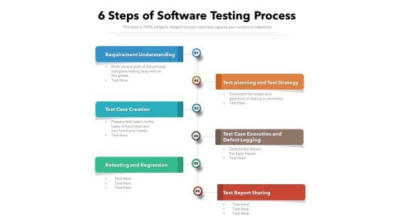 6 Steps Of Software Testing Process Ppt PowerPoint Presentation Portfolio Background Images PDF