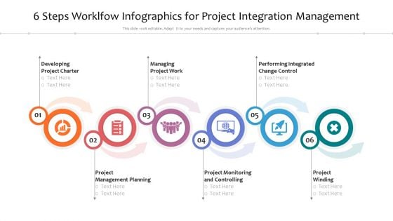 6 Steps Worklfow Infographics For Project Integration Management Ppt PowerPoint Presentation Icon Example File PDF