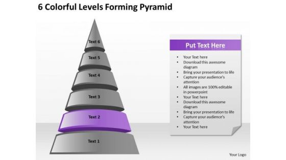6 Colorful Levels Forming Pyramid Business Plan PowerPoint Templates