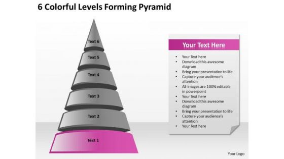 6 Colorful Levels Forming Pyramid Marketing Business Plan Outline PowerPoint Slides