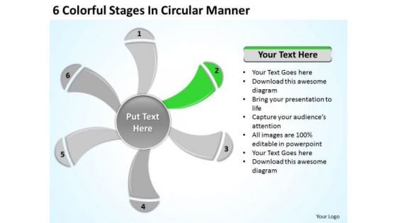 6 Colorful Stages In Circular Manner Ppt Business Plan PowerPoint Slides