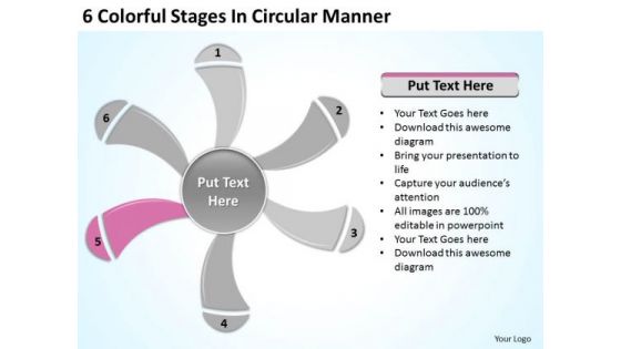 6 Colorful Stages In Circular Manner Standard Business Plan PowerPoint Slides