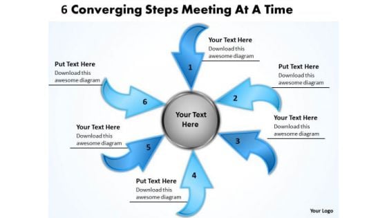 6 Converging Steps Meeting At Time Circular Flow Chart PowerPoint Slides