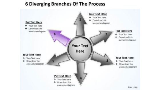 6 Diverging Branches Of Process Relative Circular Arrow Chart PowerPoint Template 6 Diverging Branches Of Process Relative Circular Arrow Chart PowerPoint Template