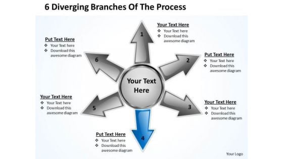 6 Diverging Branches Of The Process Relative Circular Arrow Chart PowerPoint Template 6 Diverging Branches Of The Process Relative Circular Arrow Chart PowerPoint Template
