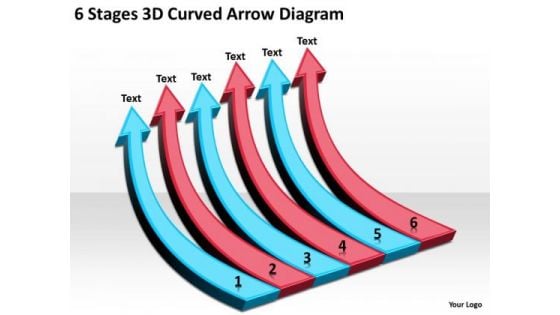 6 Stages 3d Curved Arrow Diagram Executive Summary Example Business Plan PowerPoint Slides