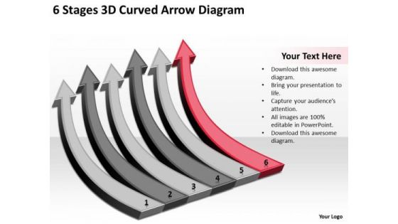 6 Stages 3d Curved Arrow Diagram Ppt Home Health Care Business Plan PowerPoint Templates