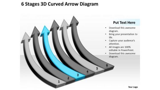 6 Stages 3d Curved Arrow Diagram Ppt Ice Cream Business Plan PowerPoint Slides