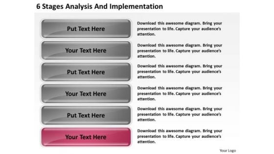 6 Stages Analysis And Implementation Model Business Plans PowerPoint Templates