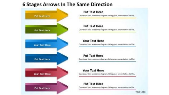 6 Stages Arrows In The Same Direction Business Plan For Small PowerPoint Templates