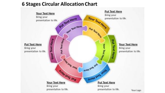 6 Stages Circular Allocation Chart Write Business Plan Template PowerPoint Slides