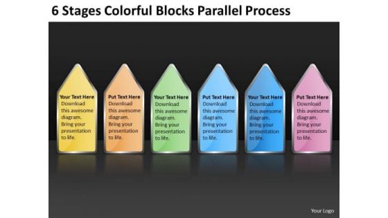 6 Stages Colorful Blocks Parallel Process Examples Business Plan PowerPoint Templates