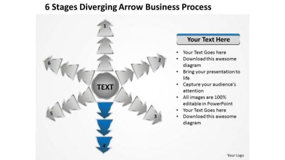 6 Stages Diverging Arrow Business Process Circular Spoke Network PowerPoint Templates