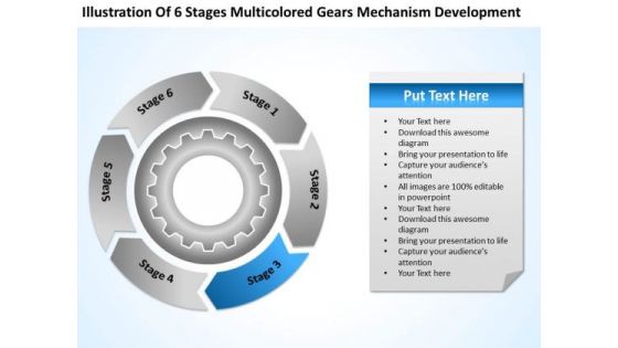 6 Stages Gears Mechanism Development Business Plan Templete PowerPoint Slides