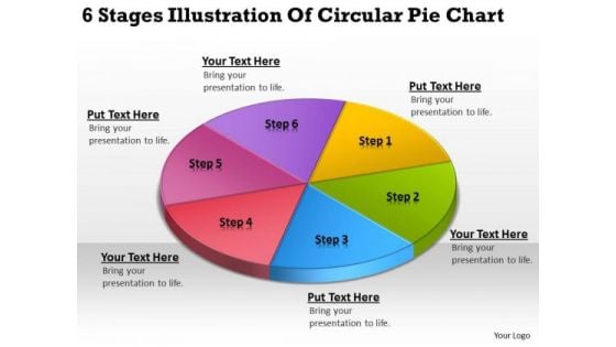 6 Stages Illustration Of Circular Pie Chart Simple Business Plan PowerPoint Slides