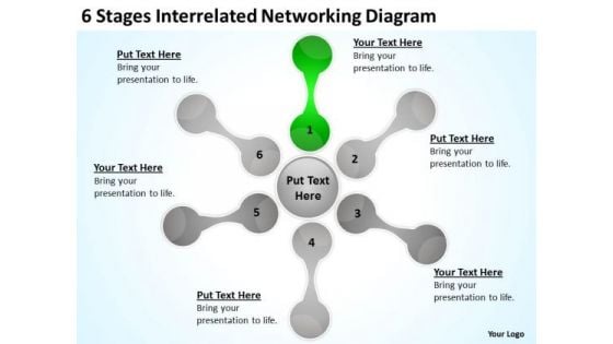 6 Stages Interrelated Networking Diagram Business Plan PowerPoint Slides