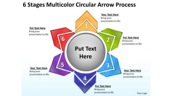 6 Stages Multicolor Circular Arrow Process Restaurant Business Plan PowerPoint Slides