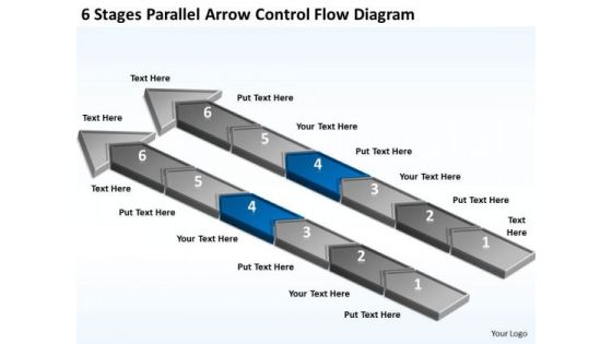 6 Stages Parallel Arrow Control Flow Diagram Business Plan Template PowerPoint Slides