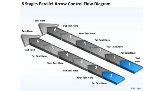 6 Stages Parallel Arrow Control Flow Diagram Formulate Business Plan PowerPoint Templates