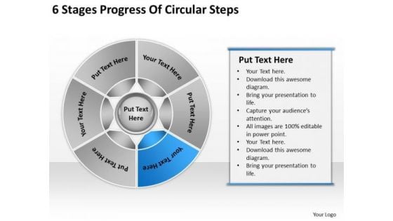 6 Stages Progress Of Circular Steps Business Plan Examples PowerPoint Slides