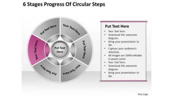 6 Stages Progress Of Circular Steps Business Plan Strategy PowerPoint Slides