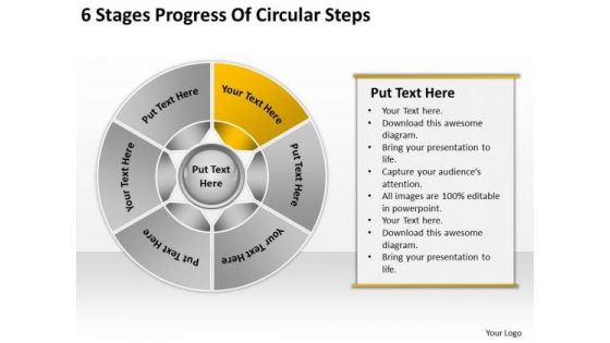 6 Stages Progress Of Circular Steps Graphic Design Business Plan PowerPoint Slides