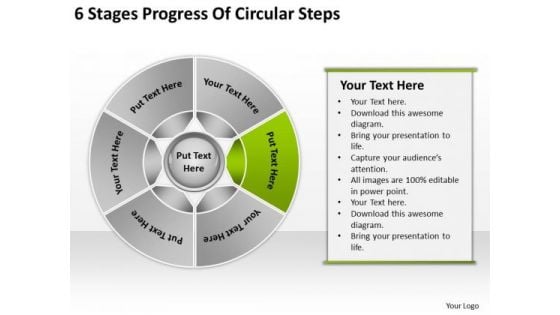 6 Stages Progress Of Circular Steps Samples Business Plan PowerPoint Templates