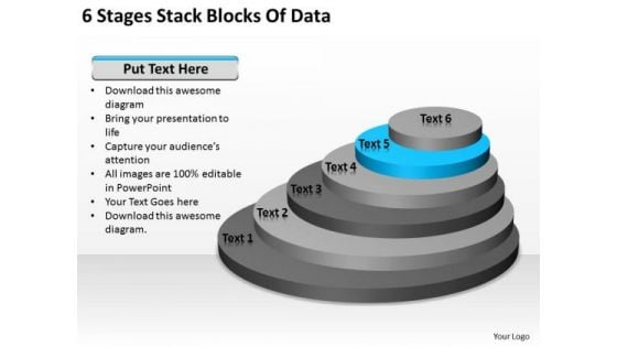 6 Stages Stack Blocks Of Data Business Plan Financials PowerPoint Slides