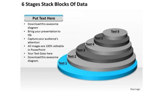 6 Stages Stack Blocks Of Data Format Business Plan PowerPoint Slides