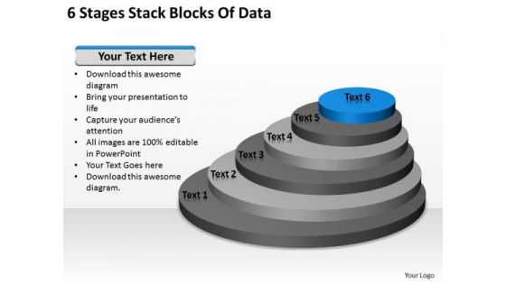 6 Stages Stack Blocks Of Data Ppt Example Business Plan Outline PowerPoint Slides