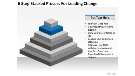 6 Step Stacked Process For Leading Change Ppt Business Plan Free PowerPoint Slides