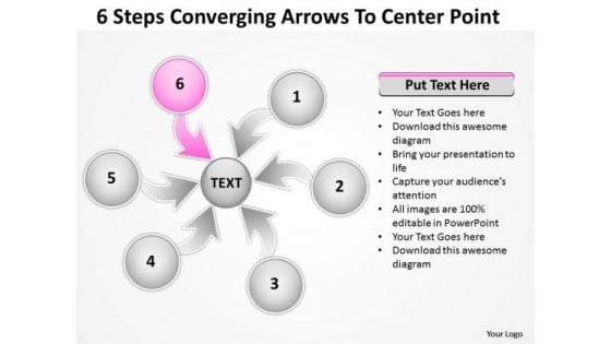 6 Steps Converging Arrows To Center Point Circular Flow Process Chart PowerPoint Slide