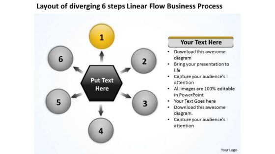 6 Steps Linear Flow Business Process Circle Relative Circular Arrow PowerPoint Slides