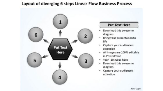 6 Steps Linear Flow Business Process Relative Circular Arrow PowerPoint Slides