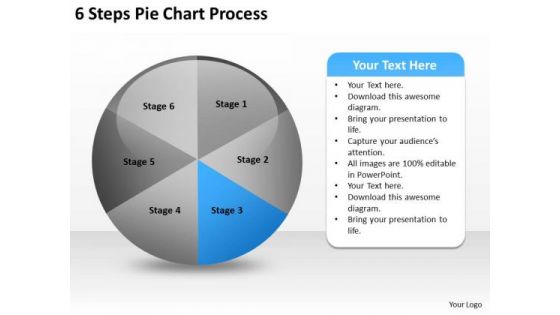 6 Steps Pie Chart Process Business Plan PowerPoint Slides