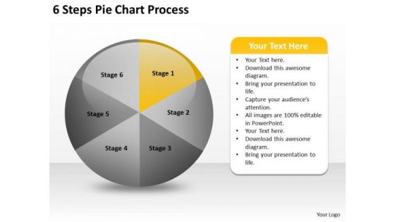 6 Steps Pie Chart Process Business Plan Template PowerPoint Slides