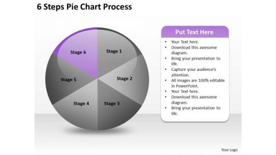 6 Steps Pie Chart Process Business Plan Worksheet PowerPoint Templates