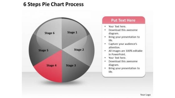 6 Steps Pie Chart Process Sample Real Estate Business Plan PowerPoint Slides