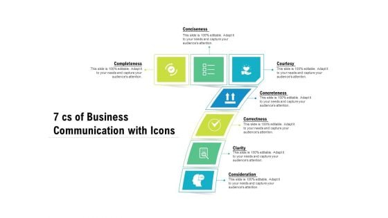 7 Cs Of Business Communication With Icons Ppt PowerPoint Presentation Portfolio Tips PDF