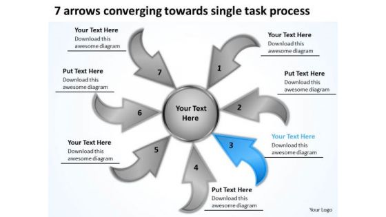 7 Arrows Converging Towards Single Task Process Circular Diagram PowerPoint Slides