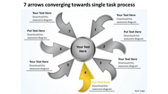 7 Arrows Converging Towards Single Task Process Circular Flow Chart PowerPoint Templates