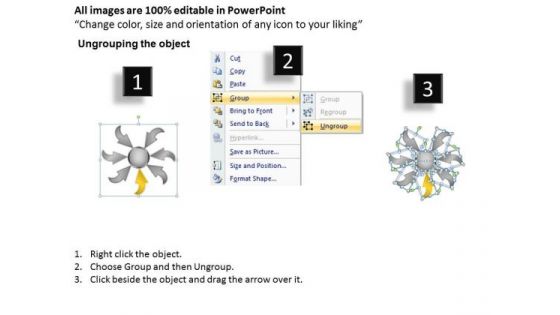 7 Arrows Converging Towards Single Task Process Circular Flow Chart PowerPoint Templates
