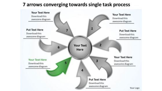 7 Arrows Converging Towards Single Task Process Cycle Layout Diagram PowerPoint Templates