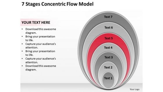 7 Stages Concentric Flow Model Designing Business Plan PowerPoint Templates