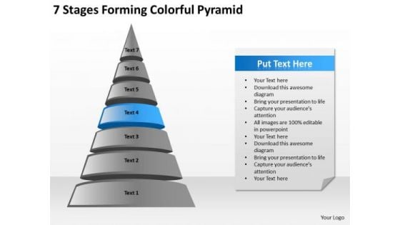 7 Stages Forming Colorful Pyramid Business Plan PowerPoint Slides