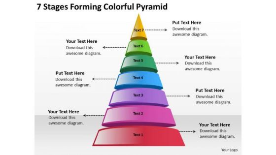 7 Stages Forming Colorful Pyramid Business Plan PowerPoint Templates