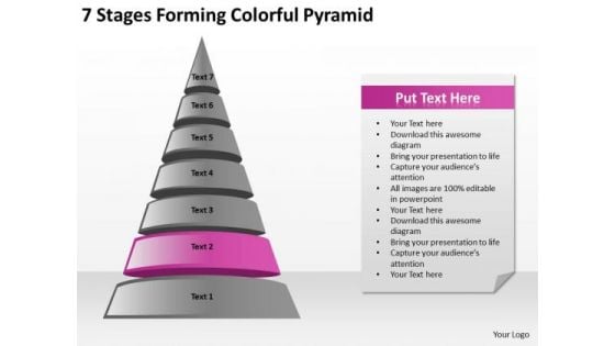 7 Stages Forming Colorful Pyramid Ppt Business Plan PowerPoint Slides